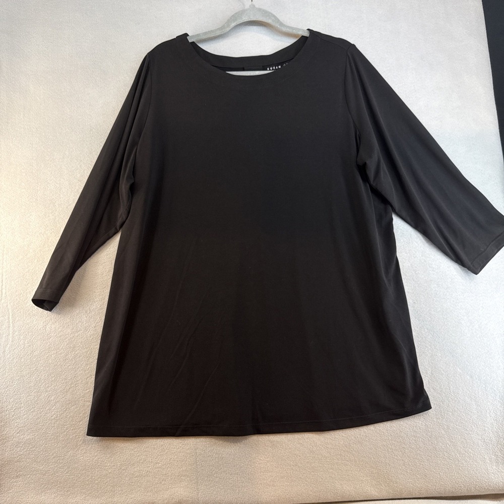Susan Graver Modern Essentials, Plus Size 1X, 3/4 Sleeve, Black, Casual, Workwea